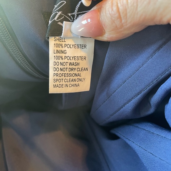 La Femme Navy Blue Strapless Slit Satin Ballgown - Picture 7 of 9